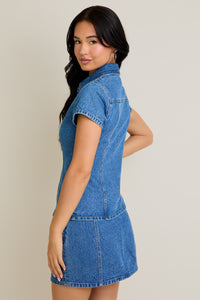 Short Sleeve Button Front Denim Top