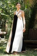 Load image into Gallery viewer, Three-Tone Pleated Backless Maxi Dress
