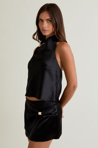 Satin Halter Top With Gold Applique