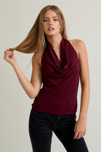 Cowl Neck Ruched Halter Top