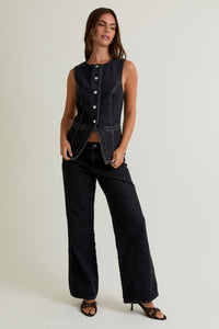 Button Front Sleeveless Denim Top