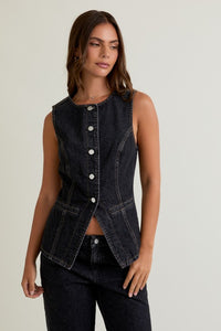 Button Front Sleeveless Denim Top