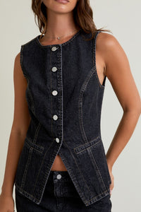 Button Front Sleeveless Denim Top