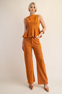 Straight Leg Suede Pants