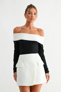 Two-Tone Off-Shoulder Knit Top