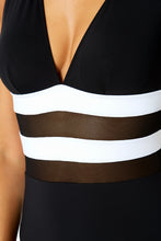 Load image into Gallery viewer, Women's Gabor Mesh Plunge Front Colorblock Mesh One Piece Swimsuit
