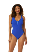 Load image into Gallery viewer, Women's Luna Snap Cobalt Scoop Neck Halter One Piece Swimsuit
