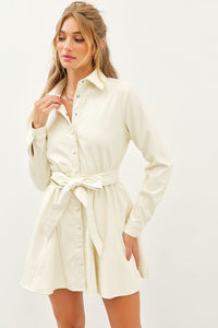 Belted Faux Leather Button Down