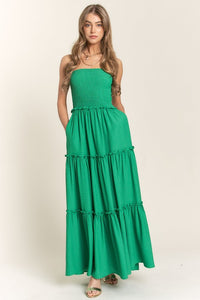 Solid Smocked Tube Top Maxi Dress