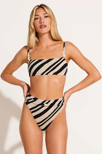 Terra High Waist Bottom - Sandbar Stripe Crepe Texture