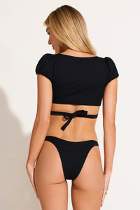 Aura Wrap Crop Top - Black EcoRib