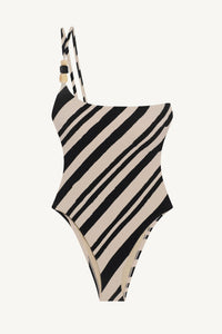 Terra Asymmetrical One Piece - Sandbar Stripe Crepe Texture