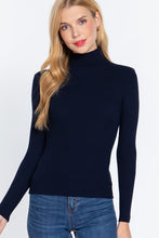 Load image into Gallery viewer, Turtle Neck Fitted Viscose Rib Sweater Top
