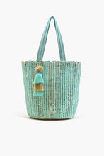 Load image into Gallery viewer, Natural Beauty Upcyled Hand Woven Mint Tote
