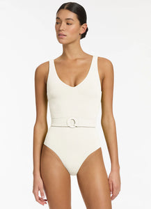 Isla Rib V-Neckline Belted One Piece