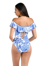 Load image into Gallery viewer, Beyond The Pacific Off Shoulder Ruffle One Piece
