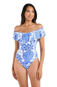 Beyond The Pacific Off Shoulder Ruffle One Piece