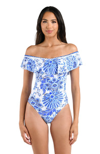 Beyond The Pacific Off Shoulder Ruffle One Piece