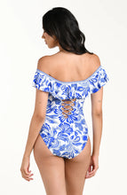 Load image into Gallery viewer, Botanical Brocade Off Shoulder Ruffle One Piece
