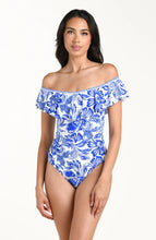 Load image into Gallery viewer, Botanical Brocade Off Shoulder Ruffle One Piece
