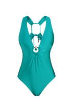 Load image into Gallery viewer, Solids Keyhole V-Plunge One Piece - Turquoise
