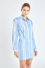 Load image into Gallery viewer, Stripe Power Shoulder Mini Dress
