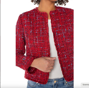 Collarless With Frayed Edges Jacket