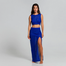 Load image into Gallery viewer, Azure Elegance Crochet Crop Top
