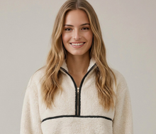 Load image into Gallery viewer, Faux Fur Front Half Zip Up Leather Trim Pullover Top
