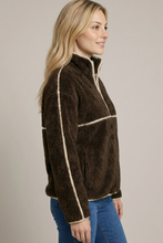 Load image into Gallery viewer, Faux Fur Front Half Zip Up Leather Trim Pullover Top
