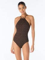 Load image into Gallery viewer, Vince Camuto High Neck Textured One Piece Swimsuit
