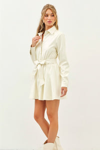 Belted Faux Leather Button Down