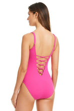 Load image into Gallery viewer, Lat&#39;s Get Knotty Gold Lace Down Premium One-Piece Swimsuit
