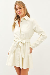 Belted Faux Leather Button Down