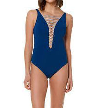 Load image into Gallery viewer, Bleu Lace Down Over the Shoulder One Piece Swimsuit
