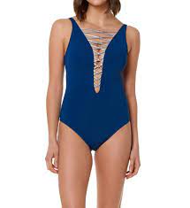 Bleu Lace Down Over the Shoulder One Piece Swimsuit