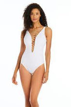 Load image into Gallery viewer, Bleu Lace Down Over the Shoulder One Piece Swimsuit
