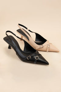 Mini Belt Strap Slingback Kitten Heel