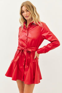 Belted Faux Leather Button Down