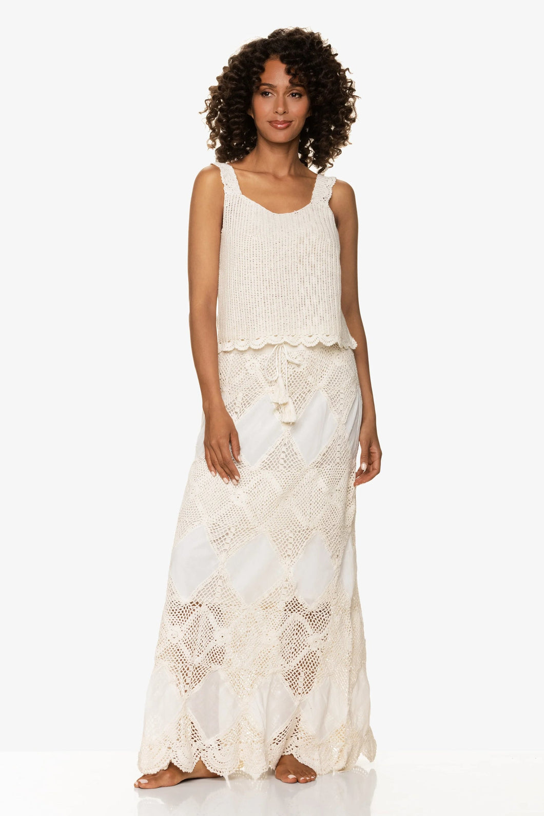 Scallop Crochet Maxi Skirt/Bandeau Dress | Ivory