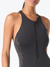 Load image into Gallery viewer, Michael Kors Zip Front One Piece Swimsuit- Laser Cut Scuba
