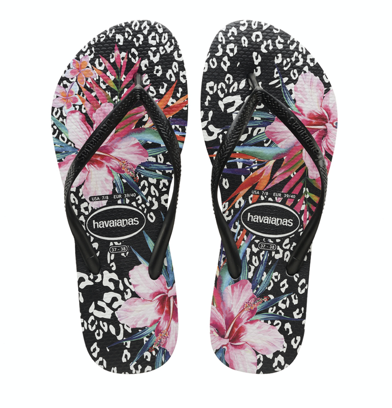 Slim Animal Floral Flip Flops Black