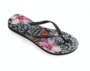 Slim Animal Floral Flip Flops Black