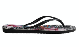 Slim Animal Floral Flip Flops Black