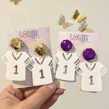 White Acrylic Football Jersey Earrings Sequin Top